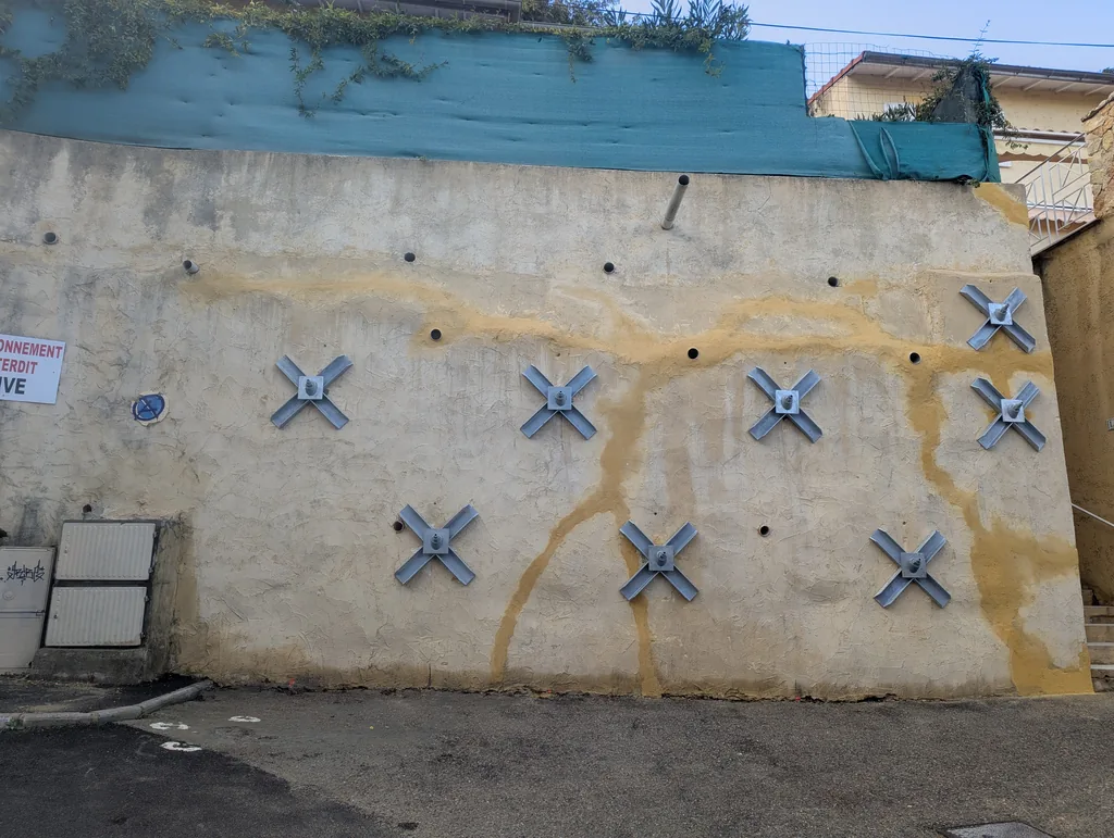 Wall reinforcement with St Andrew's cross bracing, Nice