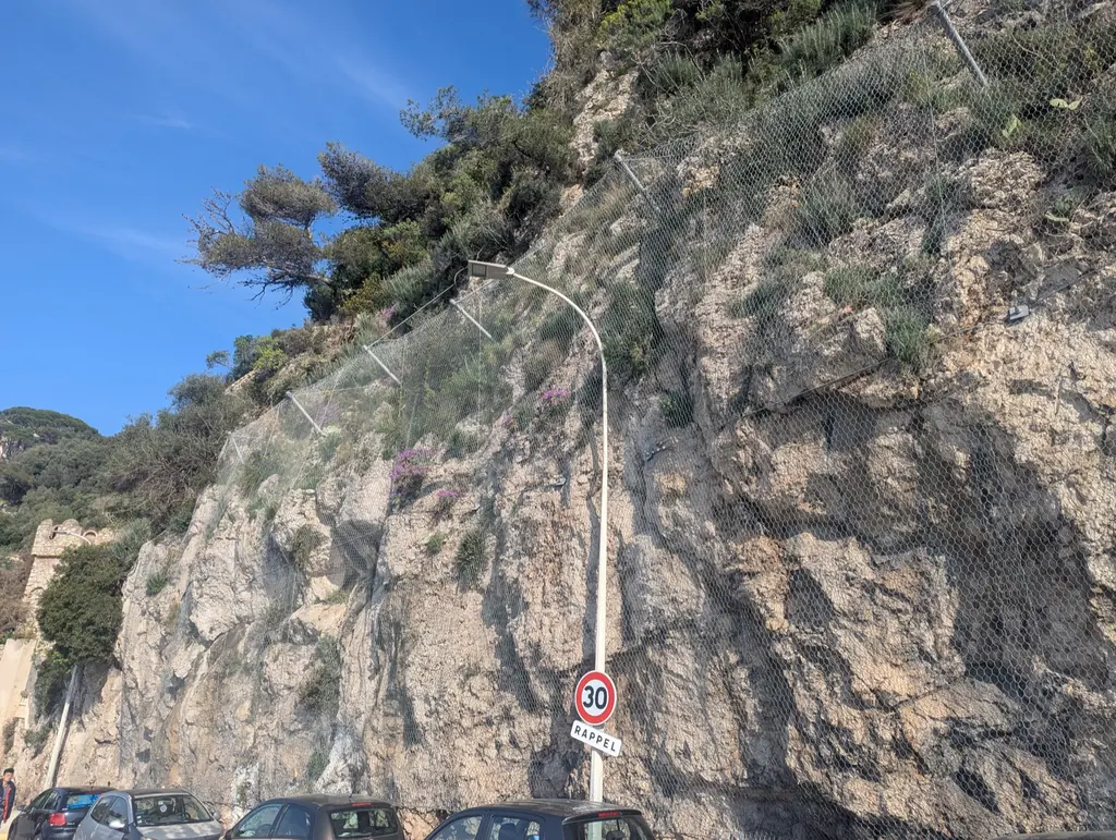Stabilised rock face beside a road