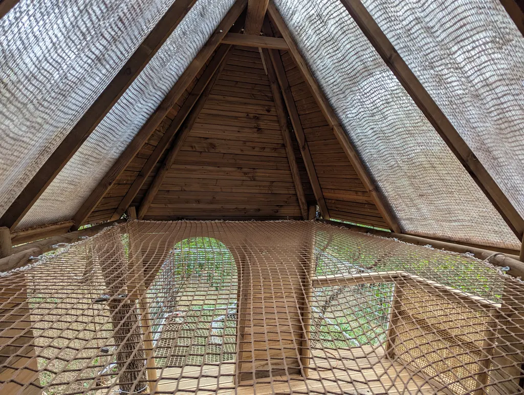 Inside a treehouse with nets