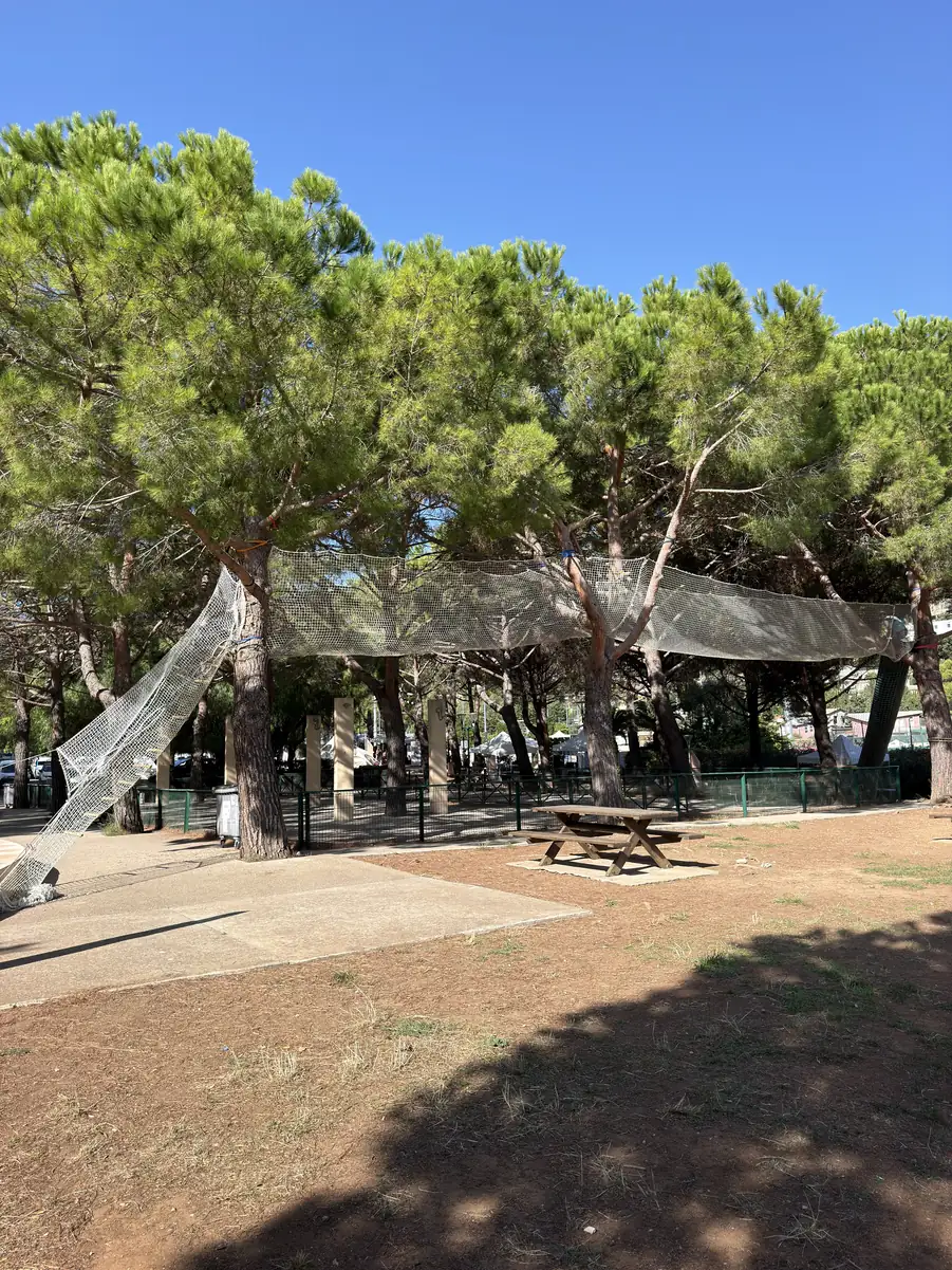 Net stretched over a picnic area