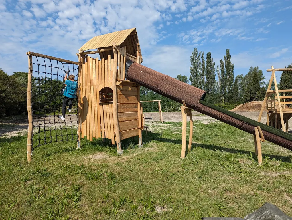 Wooden play park with a zip line and a swing, Saint-Rémy-de-Provence
